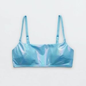 metallic straight scoop bikini top ice blue